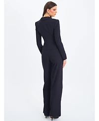 Miss Circle Women's Quinnie Navy Striped High-Waisted Straight Leg Pant