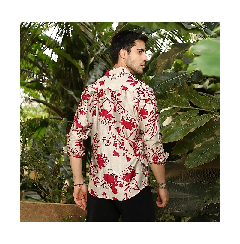 Campus Sutra Men's Scarlet Red Freesia-Imprint Shirt