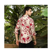 Campus Sutra Men's Scarlet Red Freesia-Imprint Shirt