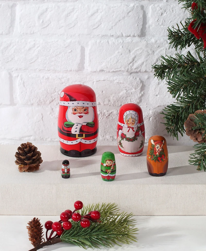 Mr. Christmas Santa and North Pole Pals Nesting Wooden Christmas Figurines, Set of 5