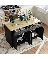 kitchen island with 2 drawers, 4 doors, storage table sockets, coffee station and microwave rack for home, dining room