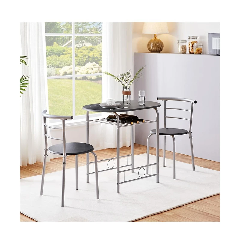 Modern Metal Dining Set for 2 with 1 Table & Chairs Drift Brown