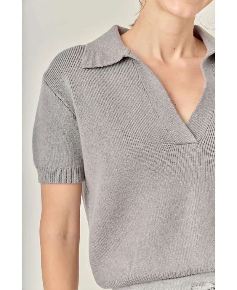 English Factory Women's Polo Knit Short Seeves Top