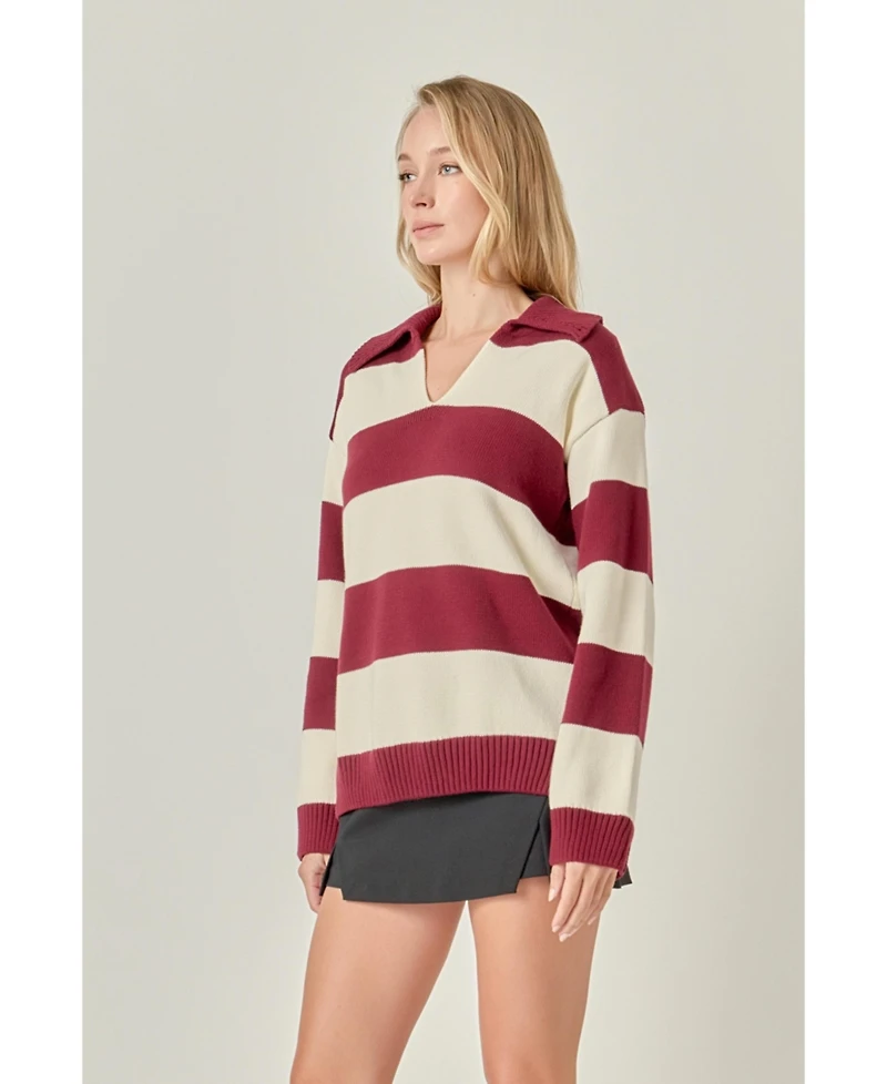 English Factory Women's Stripe Rugby Collared Sweater