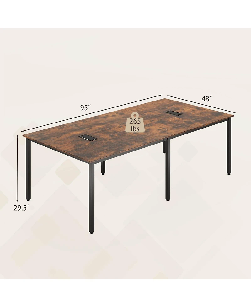 Costway 95" x 48" Large Meeting Table Seats up to 10 People 2 Cable Grommets for Office