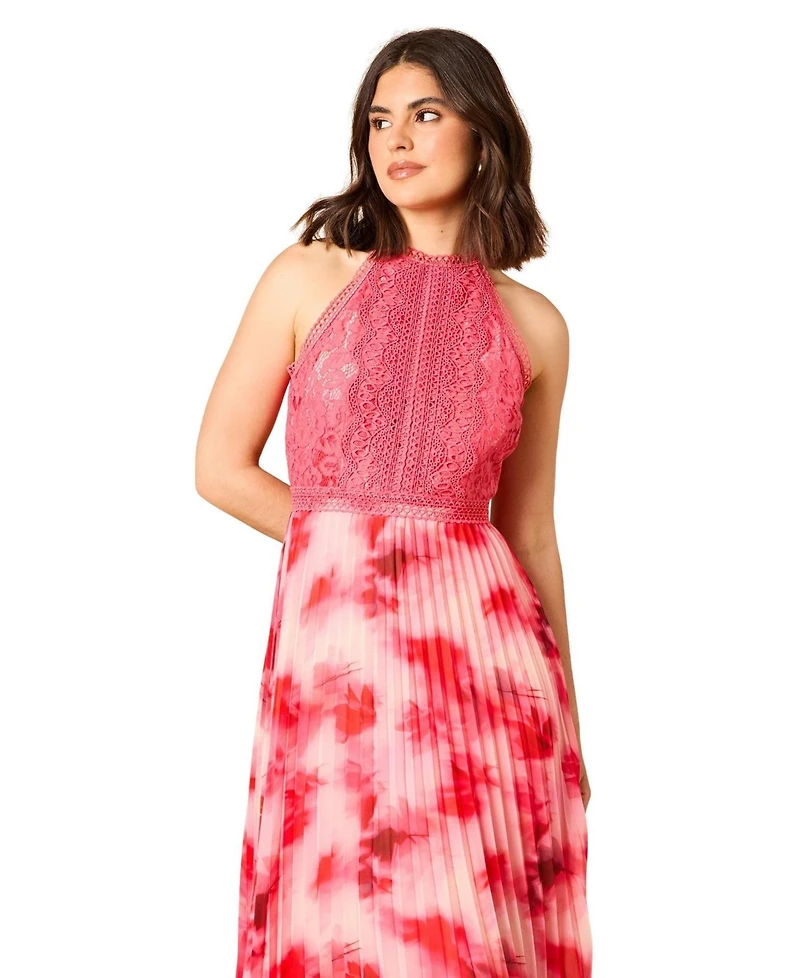 Oasis Women's Printed Lace Mix Halterneck Midi Dress
