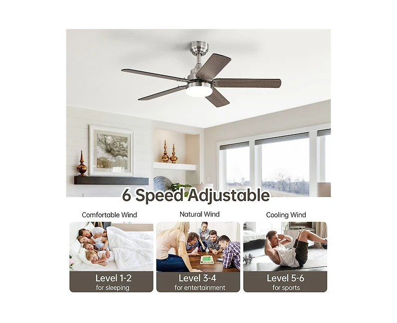 42-inch Modern Minimalist Sand Nickel 5-Blade Ceiling Fans with Led Lights and Remote Control