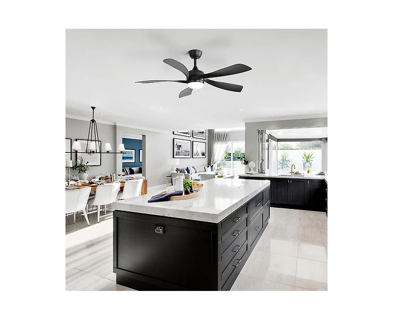 52-inch Minimalist 5-Blade Flush Mount with Remote Control and Led Light