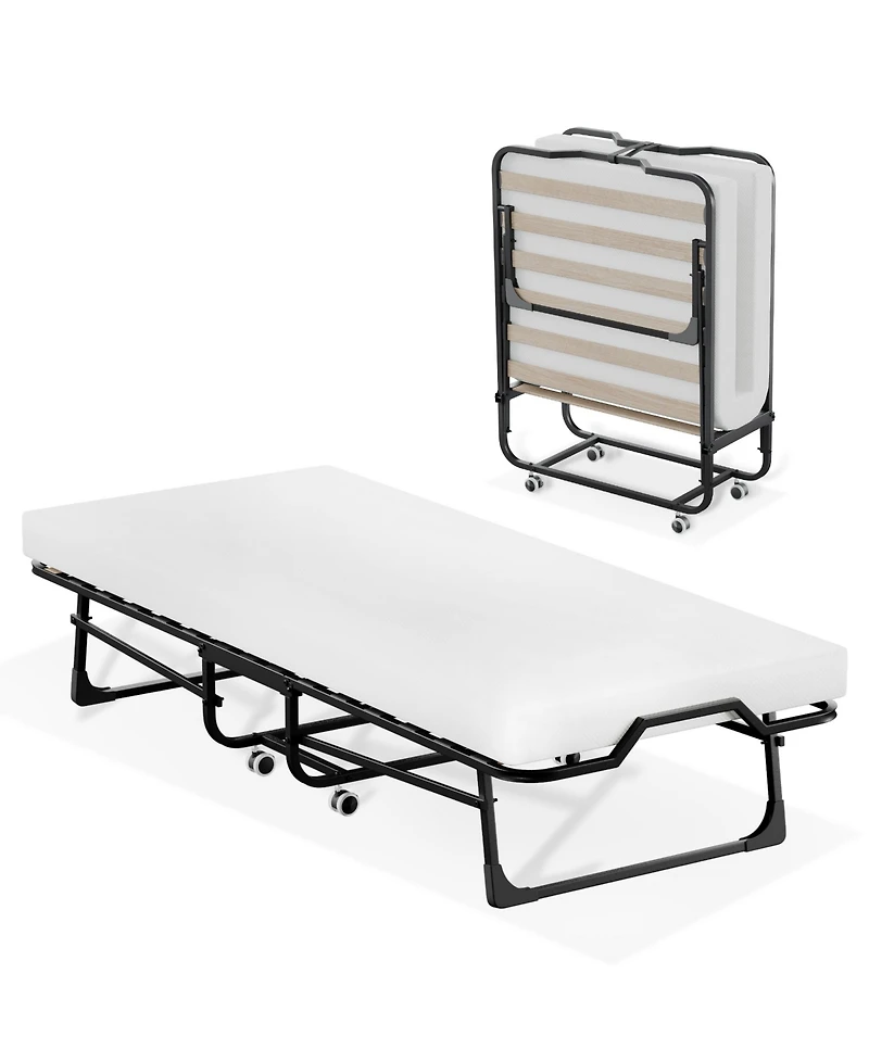 Portable Folding Bed with Mattress & Metal Frame for Easy Storage, 75"x 31"