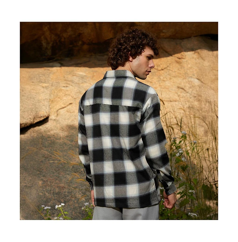 Campus Sutra Men's Onyx Black Tartan Utility Shacket