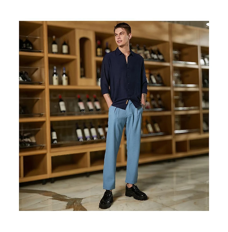 Campus Sutra Men's Navy Blue Breezy Wrinked Shirt