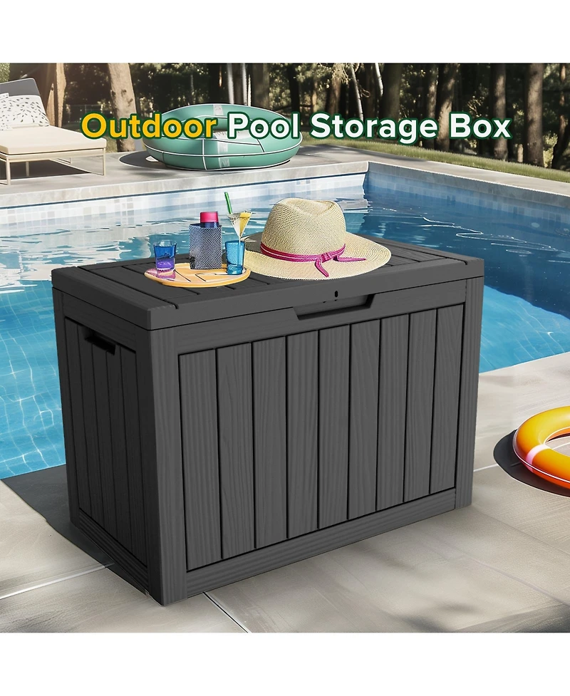 Decksplore 50 gal Patio Waterproof Resin Deck Box Lockable Outdoor Storage Garden Tools