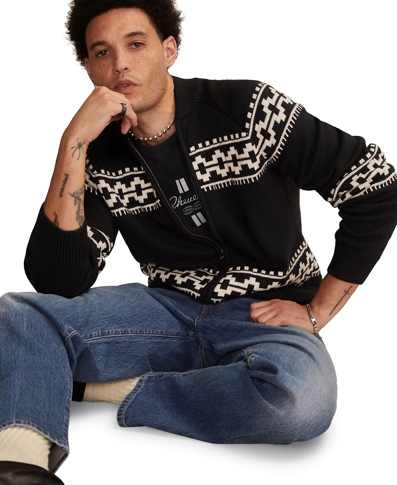 Lucky Brand Men's Bull Zip Long Sleeves Cardigan Sweater