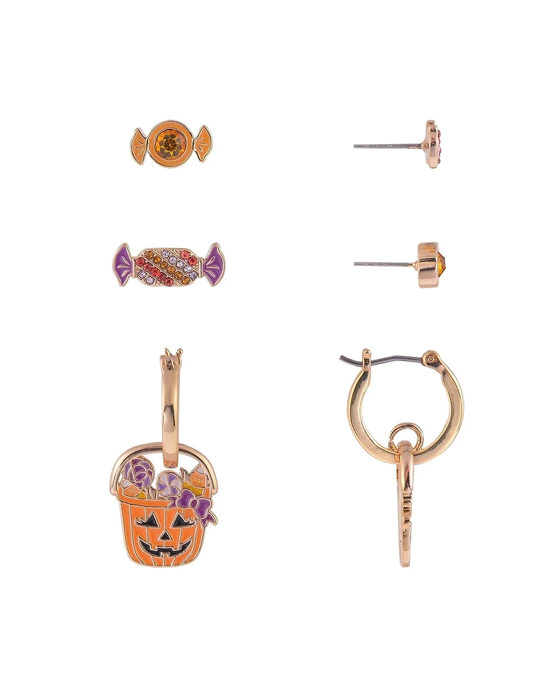 Hallmark Halloween Jack-o-Lantern and Candy Trio Stud Earring Set
