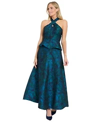 Muse Womens Criss Cross Halter Neck Top Brocade Midi Skirt