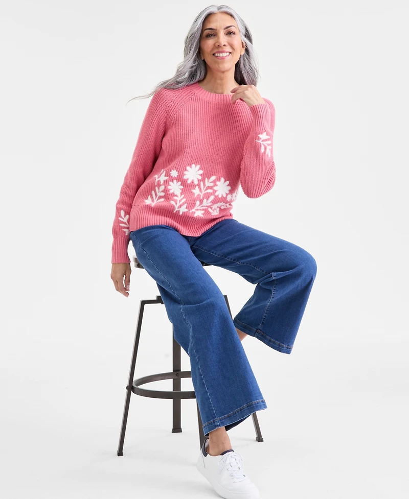 Style & Co Petite Embroidered Rib Crewneck Sweater, Macy's Exclusive