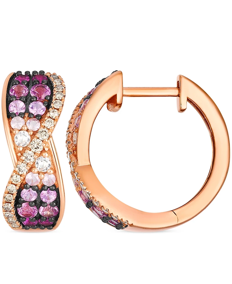 Le Vian White Sapphire (0.10 ct. t.w.), Pink Sapphire Ombres (1.03 ct. t.w.), and Nude Diamond (0.24 ct. t.w.) Hoop Earrings in 14K Strawberry Gold