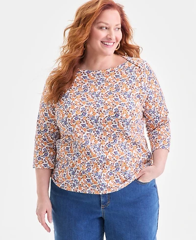 Style & Co Plus Cotton Boat-Neck Top