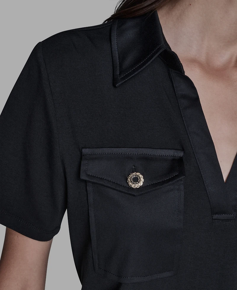 Karl Lagerfeld Paris Women's Short-Sleeve Collared Polo Top