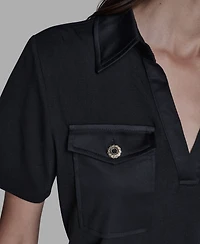 Karl Lagerfeld Paris Women's Short-Sleeve Collared Polo Top