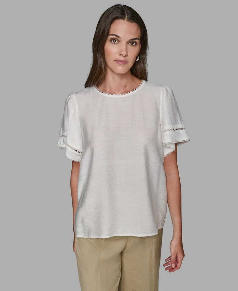 Karl Lagerfeld Paris Women's Solid Trim Detail Woven Top