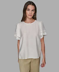 Karl Lagerfeld Paris Women's Solid Trim Detail Woven Top