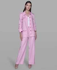 Karl Lagerfeld Paris Womens Linen Blend Belted Jacket Straight Pocket Detail Pants
