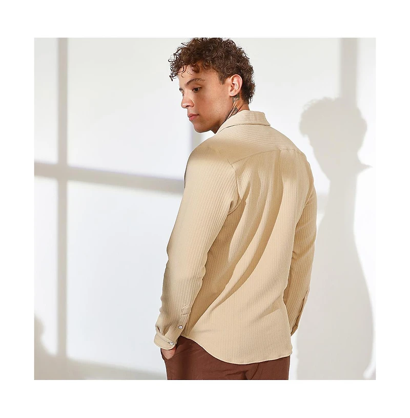 Campus Sutra Men's Butter Yellow Stripe-Creased Shirt