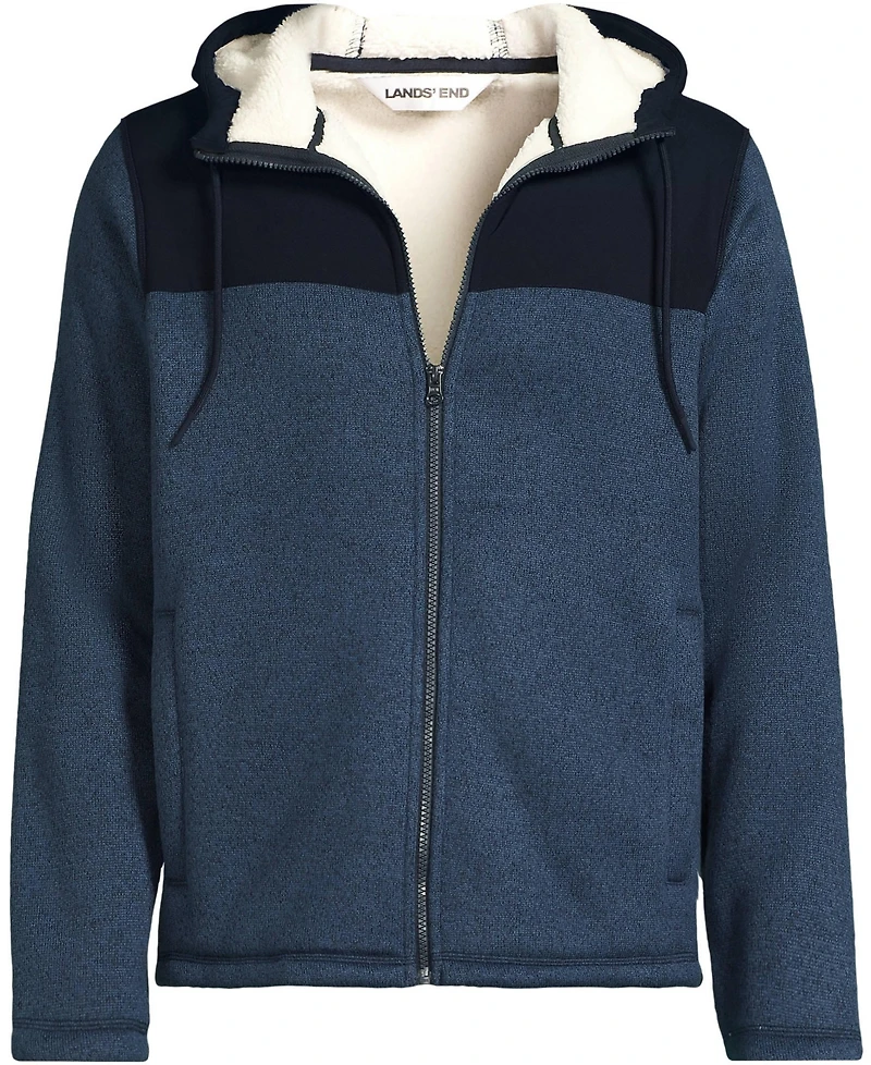 Lands' End Men's Sweater Fleece Mixed Media Full Zip Jacket