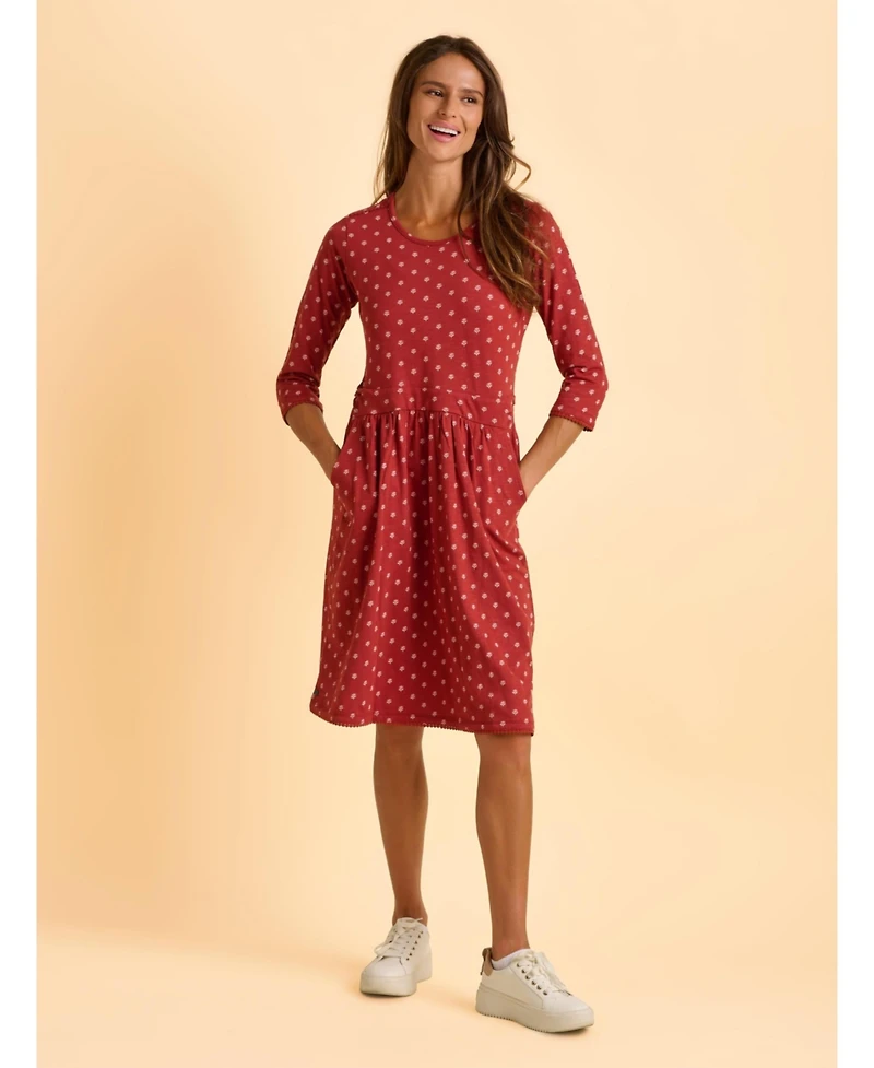 Brakeburn Women's Freya 3/4 Sleeve Embroidered Midi Dress