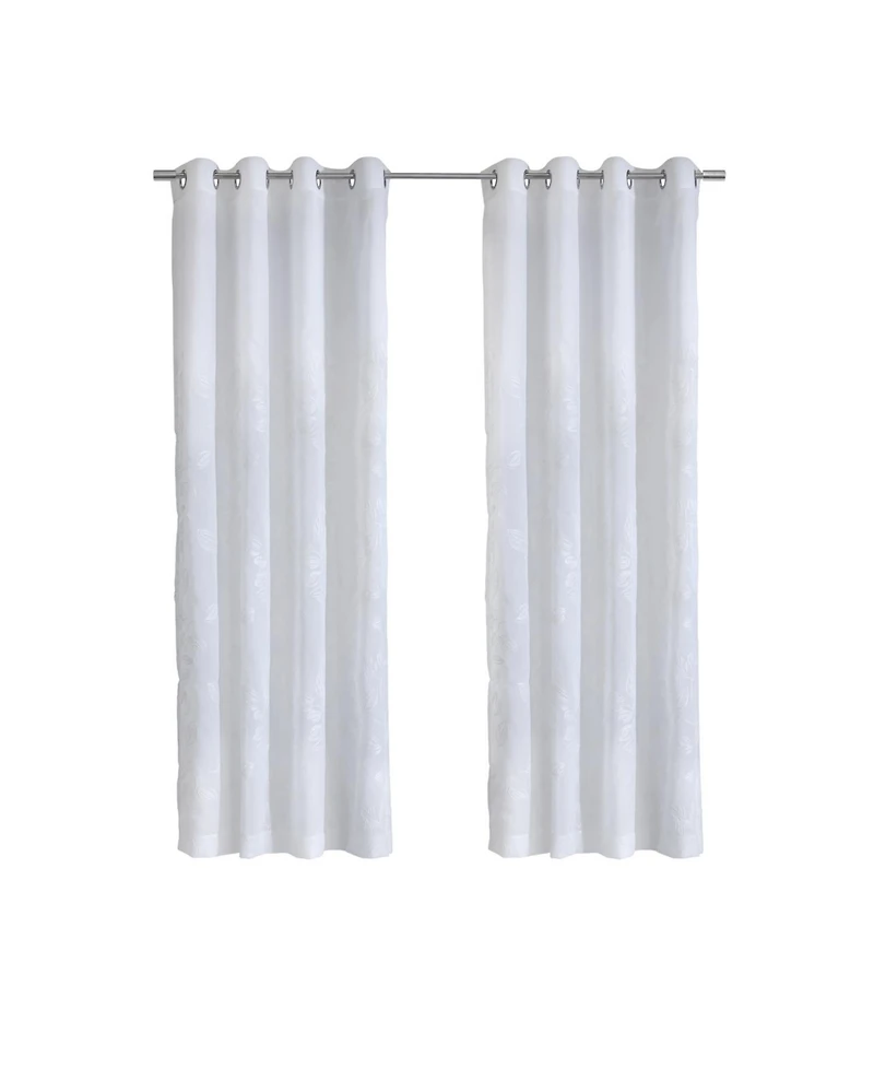 Habitat 100% Polyester Selina Sheer Grommet Leaf Embroidered Curtain Panel 52" x 95" White