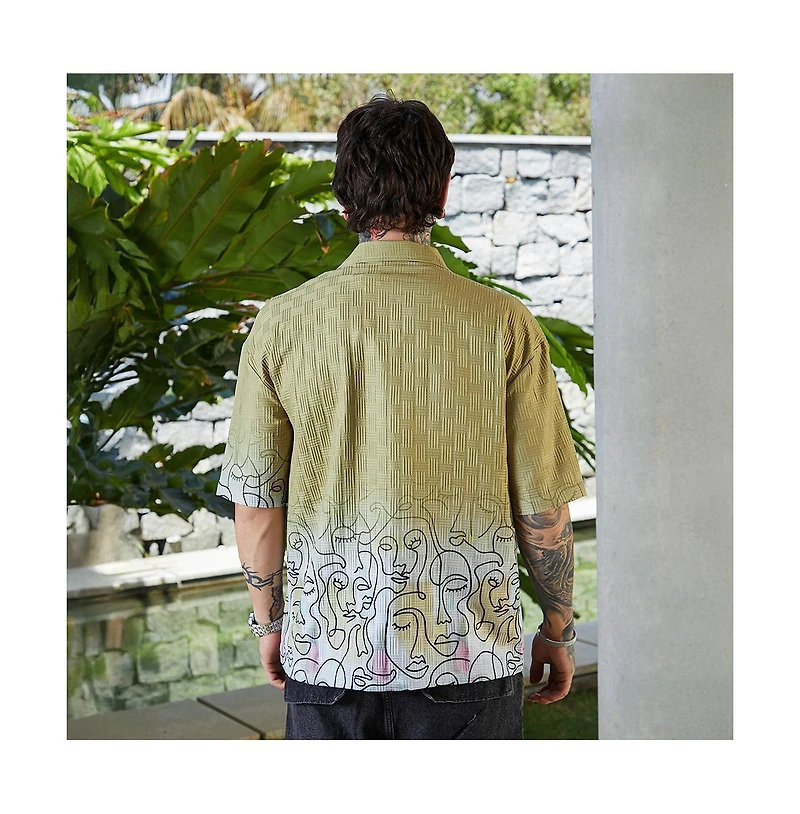 Campus Sutra Men's Pistachio Green Faces-Ombre Oversized Shirt