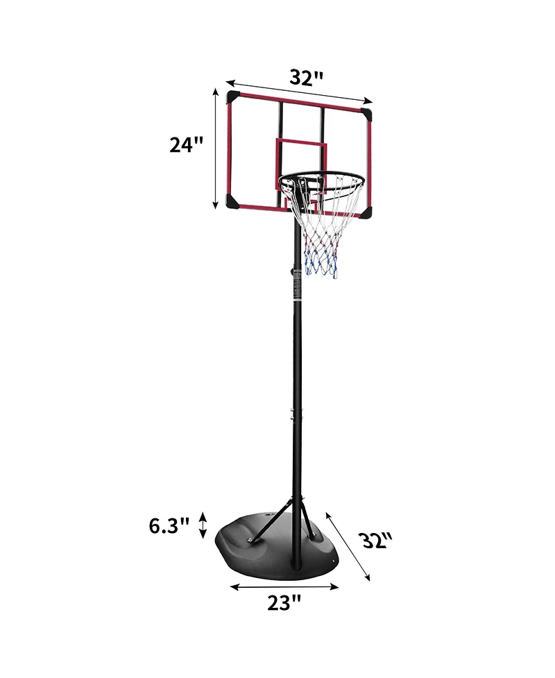 Portable Basketball Hoop System with 32-Inch Backboard, 7.5-9.2ft Height Adjustable Indoor Outdoor Basketball Goal Stand with Wheels