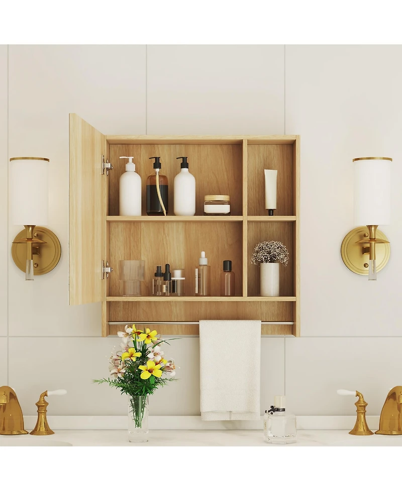 Airsurfer Wall Mounted Bathroom Mirror Cabinet Medicine Organizer with Adjustable Shelves and Towel Rack Over Sink Storage Cabinet for Bathroom