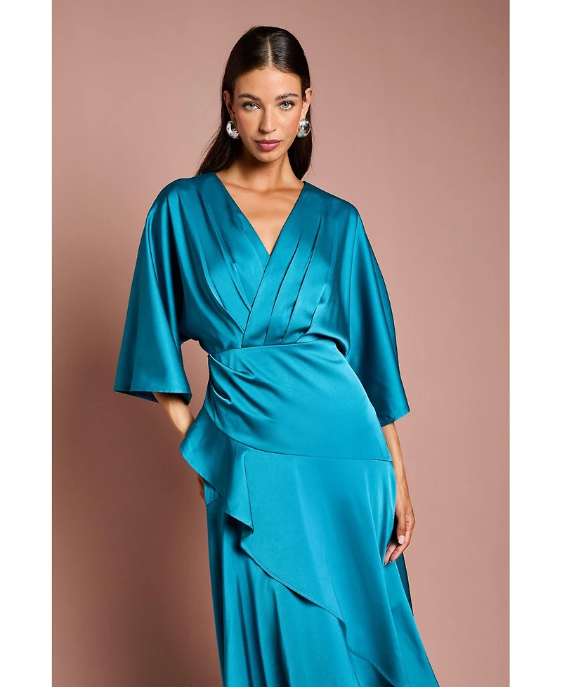 Coast Women's Satin Back Crepe Ruffle Wrap Midi Dress