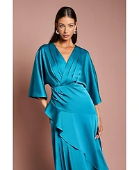 Coast Women's Satin Back Crepe Ruffle Wrap Midi Dress