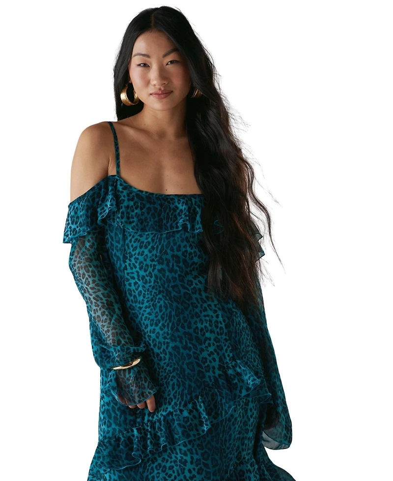 Warehouse Women's Ruffle Cold Shoulder Midi Dress