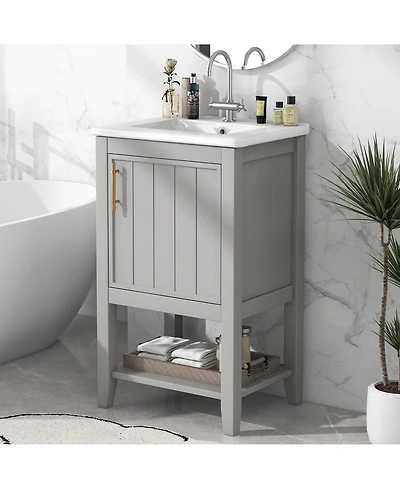 20" Bathroom Vanity with Sink, Cabinet Soft Closing Door, Storage Rack and Open Shelf, White