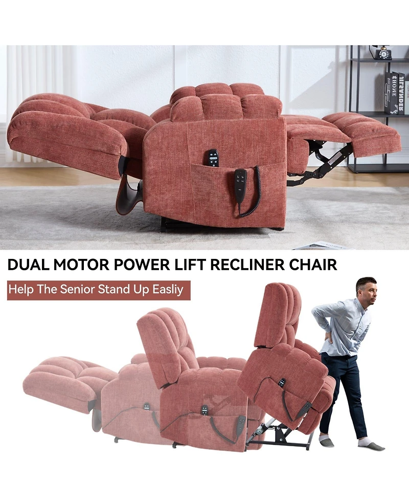 Dual Motor Heat Massage Infinite Position Up to 350 Lbs Electric Power Lift Recliners with Power-Remote, Medium-firm and Heavy Duty, Red