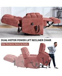 Dual Motor Heat Massage Infinite Position Up to 350 Lbs Electric Power Lift Recliners with Power-Remote, Medium-firm and Heavy Duty, Red