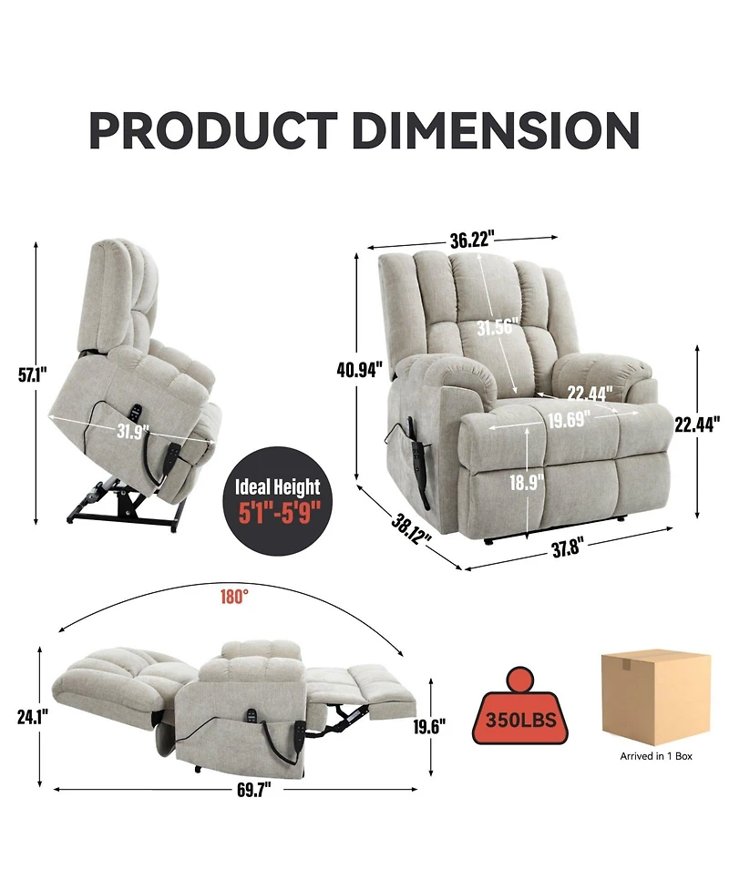 Dual Motor Heat Massage Infinite Position Up to 350 Lbs Electric Power Lift Recliners with Power-Remote, Medium-firm and Heavy Duty, Red