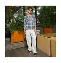 Campus Sutra Men's Icy Blue & Ash Grey Checkered Utility Shacket