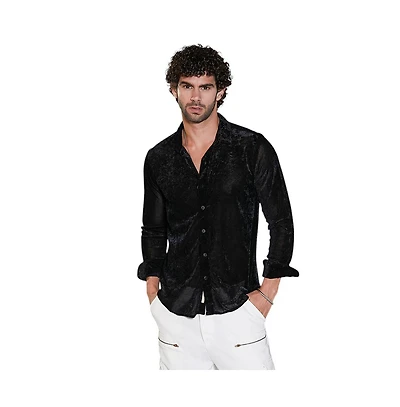 Campus Sutra Men's Onyx Black Solid Velvet Shirt