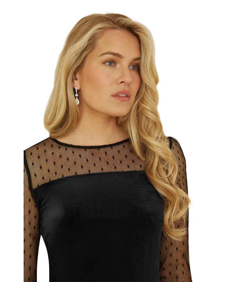 Yumi Women's Velvet Sheer Sleeved Mini Dress