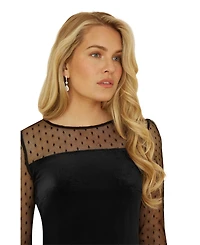 Yumi Women's Velvet Sheer Sleeved Mini Dress