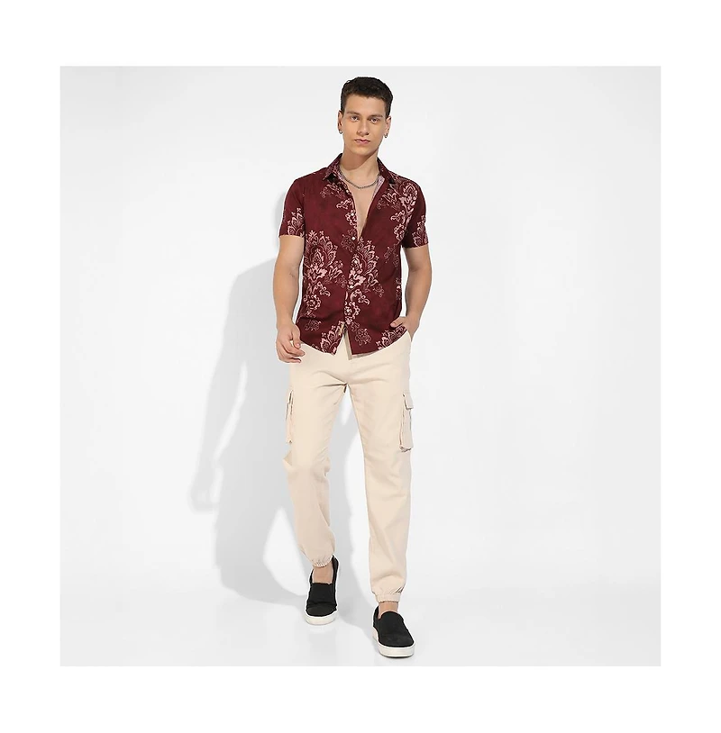 Campus Sutra Men's Brown Ethnic Motif Shirt