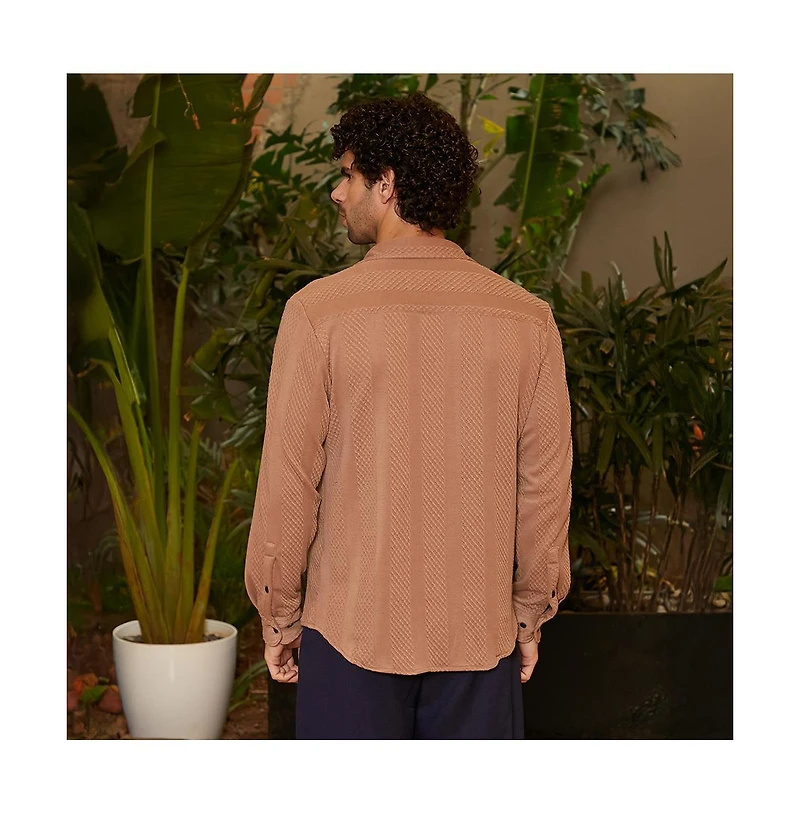 Campus Sutra Men's Tan Brown Scale-Tactile Shirt
