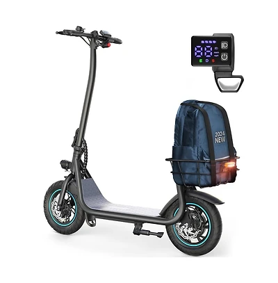 Folding Electric Scooter for Adults: 12" Solid Tires, Basket, 550W Motor, Up to 20 Miles Range.