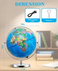 Sugift 13-Inch Illuminated World Globe with Stand Led Light, Dual-Axis Rotation, Usb Powered Educational Globe for Kids & Adults
