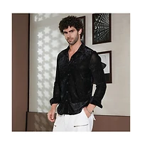 Campus Sutra Men's Onyx Black Solid Velvet Shirt
